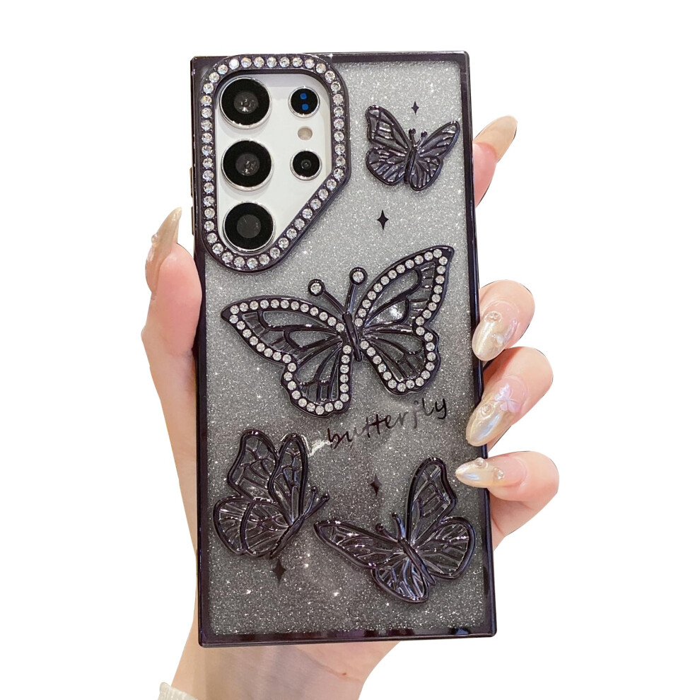 Sparkle Glitter Bling Butterfly Rhinestone Shockproof Cover Case For Samsung Galaxy S25 Edge For Girls And Women Black 9330225815051
