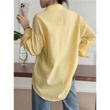 Chemises Boutonnées pour Femmes, Chemises Habillées à Rayures, Manches Longues, Revers, Chemises de Travail de Bureau, Hauts Jaune L