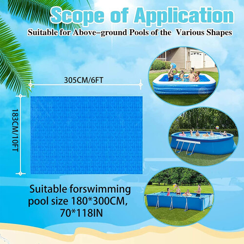 Rectangular Pool Cover 10ft x 6ft UV Resistant Waterproof Dust and Rain Shield with Secure Ropes for Above Ground Inflatable Pools 1