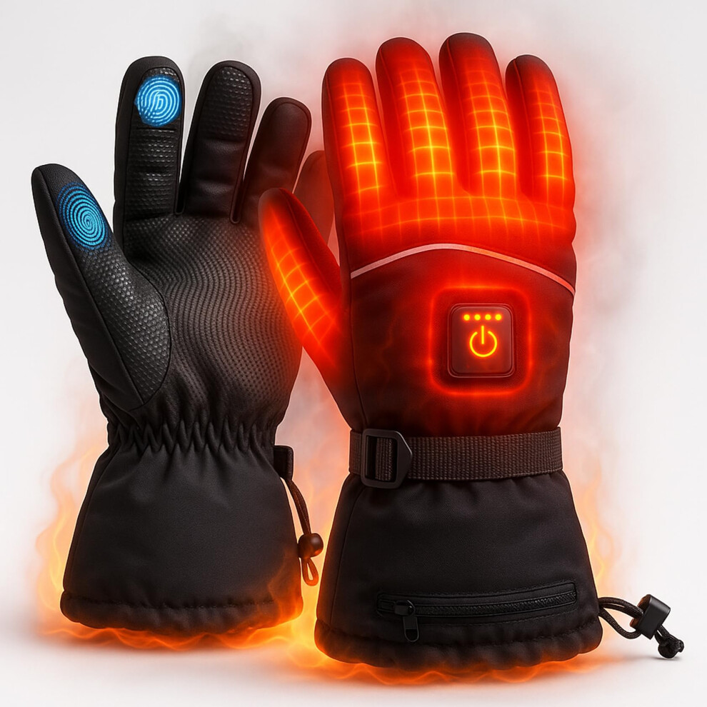 Rechargeable Heated Gloves For Skiing And Motorcycle, 7.4V Waterproof Touchscreen Design With Realtime Battery Display Black 9330225791416