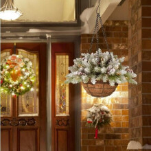 Couronne de Noël en pommes de pin avec lumières LED blanches et flocage