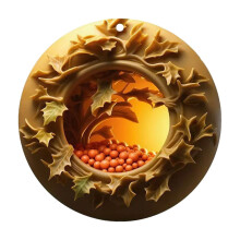 Wooden Christmas Tree Pendant - Round Beige Ornament, 1pc