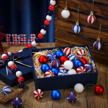 BSJJY 4th of July Ball Ornaments, 54 Pcs Red White Blue Patriotic Decorations, Independence Day Hanging Ornaments for Tree, Party, Home Decor