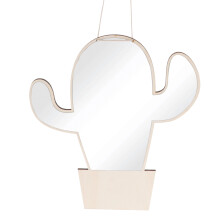 Cactus-Shaped Wooden Mirror Decor for Kids Room Khaki