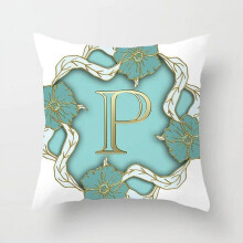 Kussensloop van katoen en linnen met turquoise print (1 stuk)