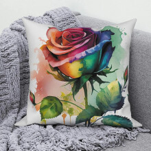 Pudebetræk i bomuld og hør med rosenblomsterprint, 45x45 cm