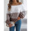 Damen Häkelstrick Lässiger Farbblock Schulterfrei Trendy Pullover Pullover Laternenärmel Warme Oberteile Kaffee S 5