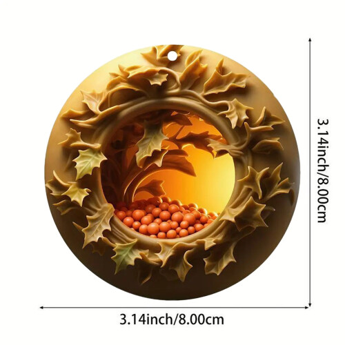 Wooden Christmas Tree Pendant - Round Beige Ornament, 1pc 1
