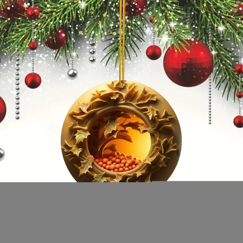 Wooden Christmas Tree Pendant - Round Beige Ornament, 1pc 2