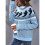 Damen Lässiger Strickpullover mit Geister-Print, Langarm, Rundhalsausschnitt Hellblau XXL 5