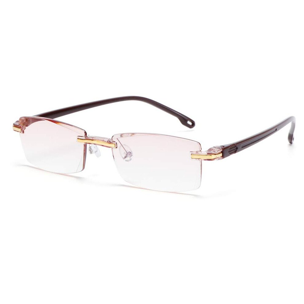 Ultralight DiamondCut Rimless Blue Light Blocking Reading Glasses 3.00 Strength Warm Brown Tint