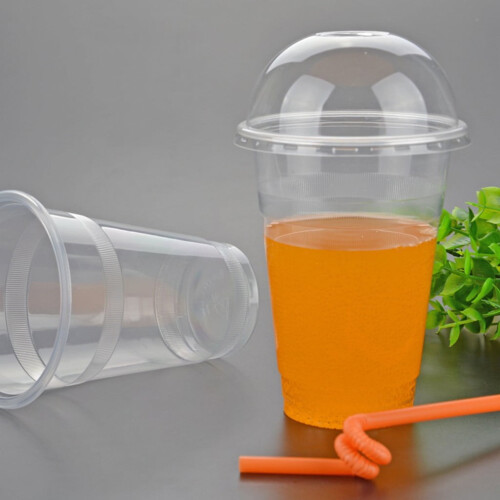 Pahare transparente din plastic de 450 ml cu capace tip cupolă – 100 seturi 2