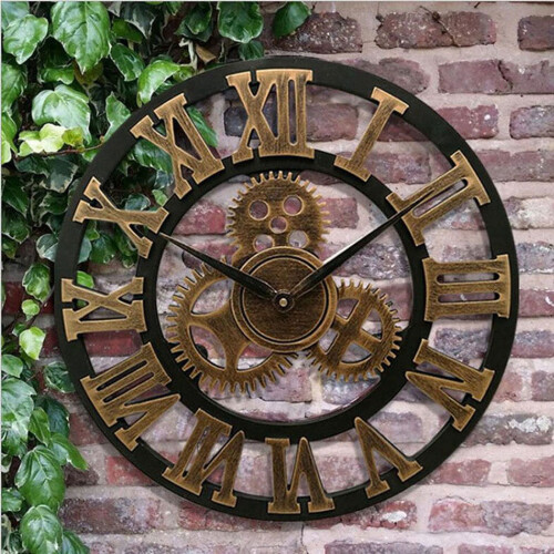 Vintage Wooden Wall Clock Gold Circular Quartz 1