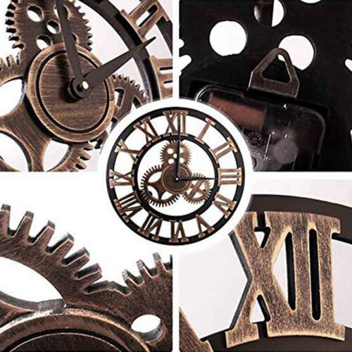 Vintage Wooden Wall Clock Gold Circular Quartz 2