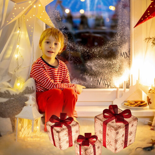 Conjunto de 3 caixas de presente de Natal com luzes LED 2