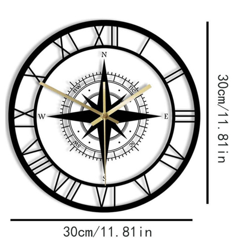 LED Transparent Wall Clock Black Nautical Compass Design 2