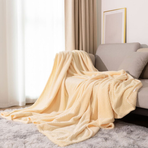 Fleece Sofa Blanket Beige 100x150cm Polyester 1