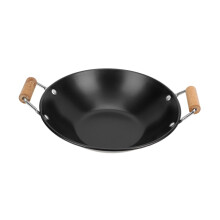 Stainless Steel Wok Pan with Wooden Handle, Non Stick Double Handle Pot for Hot Pot and Camping