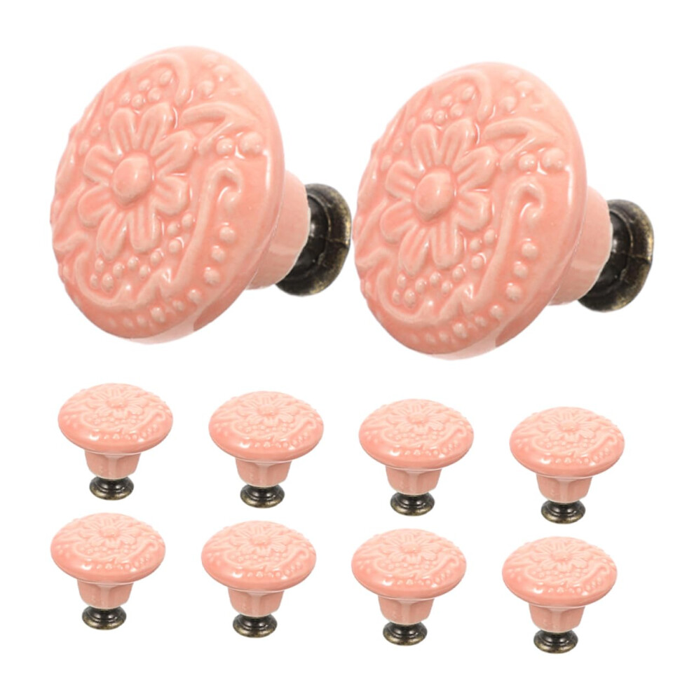 10Pcs Pink Ceramic Cabinet Knobs Vintage Floral Drawer Pulls Handcrafted Durable For Dresser Wardrobe Furniture 9310869800149