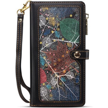 Wallet Case PU Leather Zipper Cover with 11 Card Slots Kickstand Magnetic Flip and Wrist Strap for iPhone 14 Plus