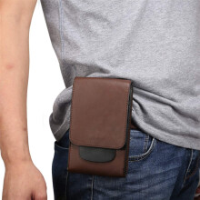 Men Leather Phone Holster PU Leather Belt Clip Waist Bag Vertical Travel Sport Pouch Brown