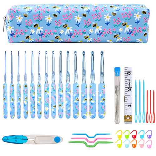 12Pcs Aluminum Crochet Hook with Soft Ergonomic Handle