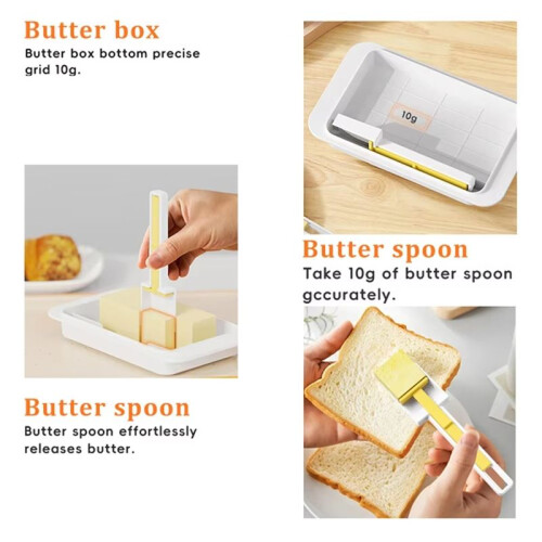 Butter Storage Box with Quantitative Cutting Spoon and Lid - Cheese Keeper, Refrigerator Butter Crisper for Freshness 2