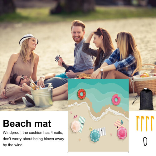 Extra Large Sandproof Beach Picnic Blanket Waterproof PU Bottom Foldable Outdoor Mat with 4 Stakes 1