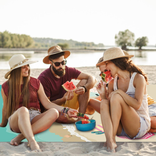 Extra Large Sandproof Beach Picnic Blanket Waterproof PU Bottom Foldable Outdoor Mat with 4 Stakes 2