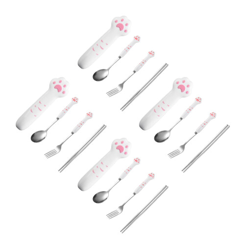 4Sets Pink Travel Utensil Set Fork Spoon Chopsticks Stainless Steel PP 1