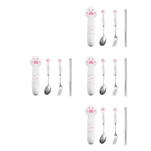 4Sets Pink Travel Utensil Set Fork Spoon Chopsticks Stainless Steel PP 2