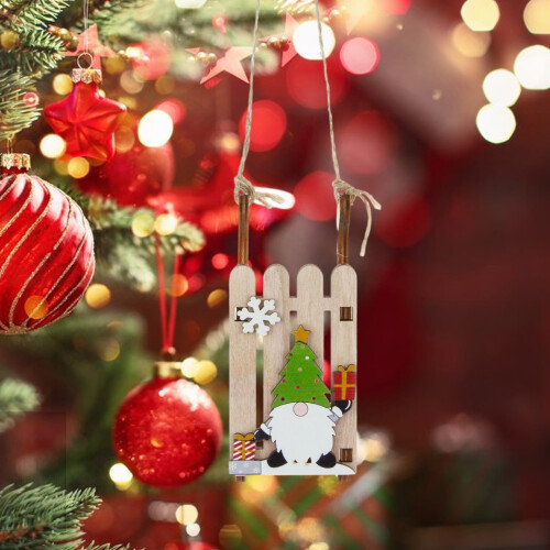 Wooden Christmas Sled Pendant Tree Ornament 1