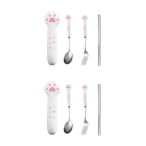 2Sets Pink Portable Fork Spoon Chopsticks Set Stainless Steel PP Case 1