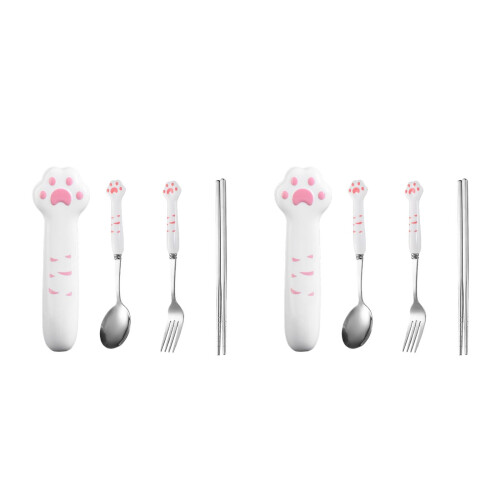 2Sets Pink Portable Fork Spoon Chopsticks Set Stainless Steel PP Case 2