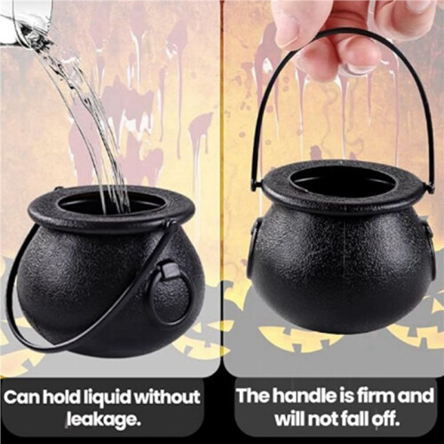 96Pcs  Black Cauldron with Handle Halloween  Witch Cauldron Halloween Pot Candy Holder for Halloween 2