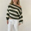Damen Oversize-Pullover mit Streifen, Farbblock-Strick, Langarm-Sweatshirt, Lockerer Pullover, Y2K-Preppy-Pullover Armeegrün M 3