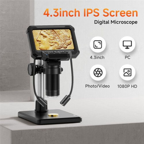 4.3inch Microscope Digital Coin Microscope 1200X Coin Magnifier with Lights 1920P HD Microscope for PCB Repair 1