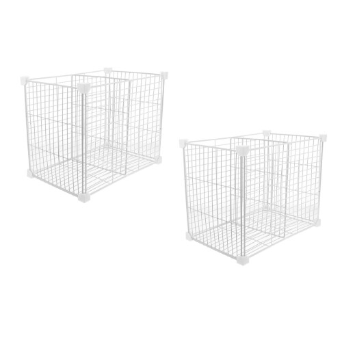 2Pcs White Metal Refrigerator Storage Bins with Grid Design and Basket 1
