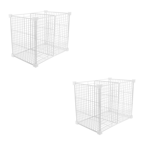 2Pcs White Metal Refrigerator Storage Bins with Grid Design and Basket 2