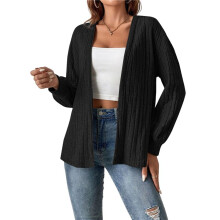 Womens Cardigan Sweater Long Sleeve Lightweights Open Front Curved Hem Ribbed Knit Cardigan Coat Black M