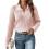 Damen Zopfmusterpullover Langarm V-Ausschnitt Pullover Tops Lässige Pullover Shirts Herbstmode Outfits Rosa XL 1