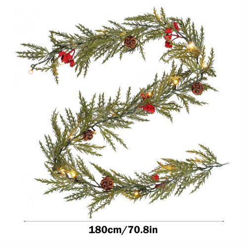 LED-kerstslinger met rode bessen en groene bladeren 2