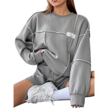 Women Long Sleeve Sweathirts Pullover Tops Gray L