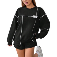 Women Long Sleeve Sweathirts Pullover Tops Black S