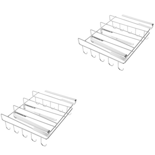 2Pcs Silver Under Shelf Kitchen Cabinet Rack Multi-Use Mug Holder 1