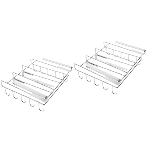 2Pcs Silver Under Shelf Kitchen Cabinet Rack Multi-Use Mug Holder 2