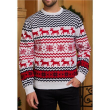 Couples' Casual Christmas Sweater Raglan Sleeve Crew Neck Knitted Pullover Comfy Warm Fall Tops White (Men) M