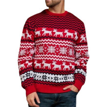 Couples' Casual Christmas Sweater Raglan Sleeve Crew Neck Knitted Pullover Comfy Warm Fall Tops Red (Men) XL