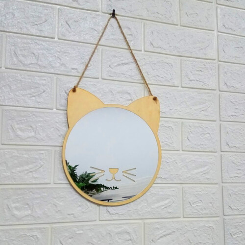 Acrylic Wall Mirror with Wooden Frame in Kitten Shape 1