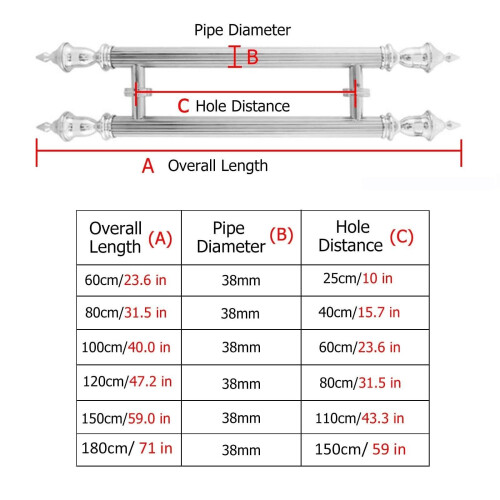 Stainless Steel Double Sided Door Pull Handle, Heavy Duty Rustproof Bar for Sliding Patio Doors 2